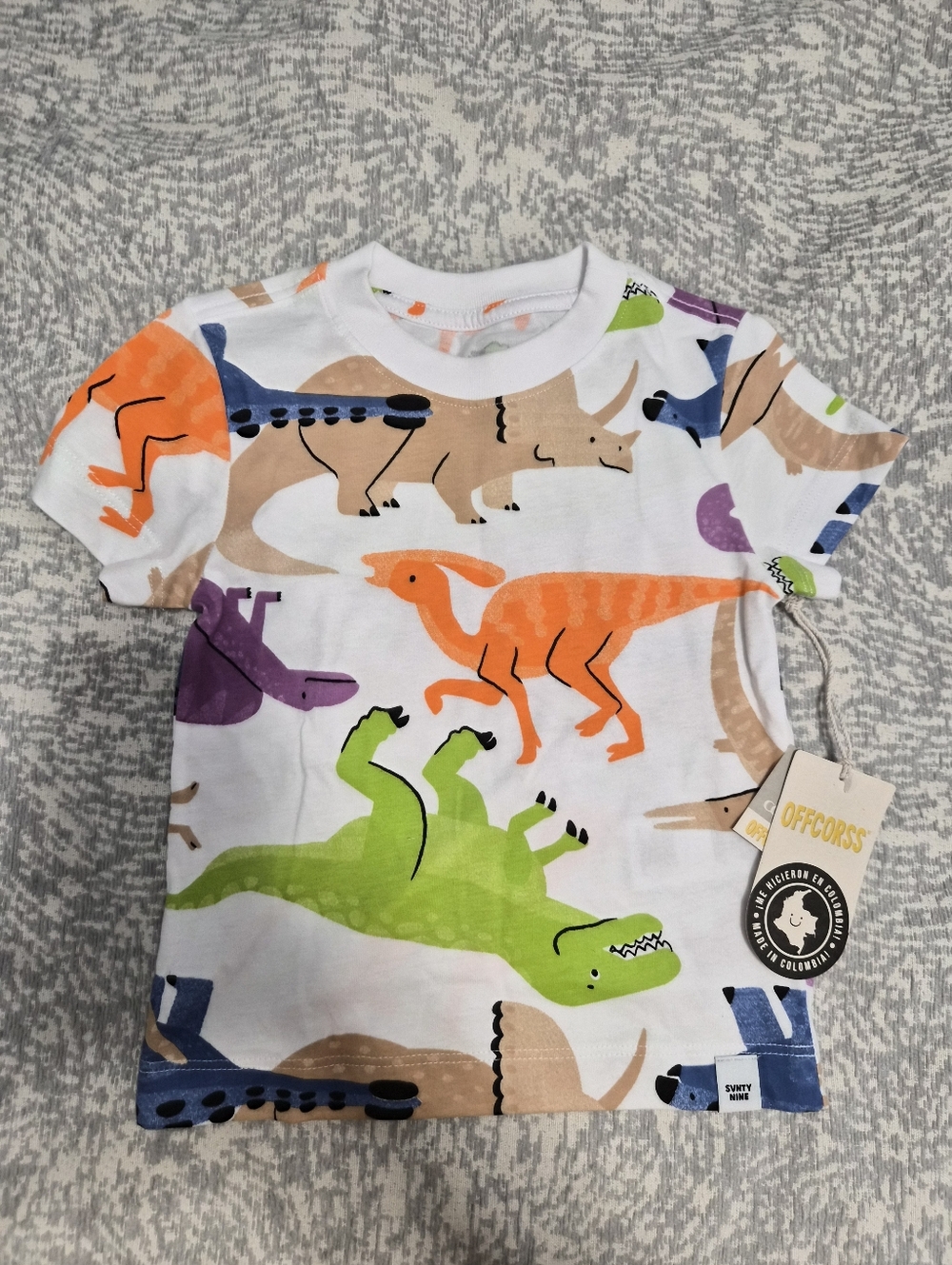 Kids' White Dinosaur Print Short Sleeve Tee
